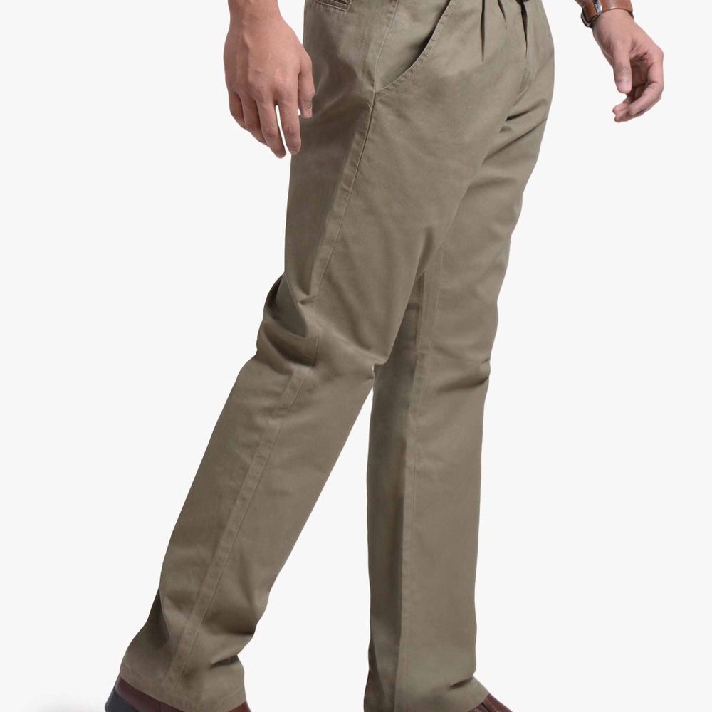 OLGYN Men’s Olive Pleated Front Chino Pant - Picture 3 of 4
